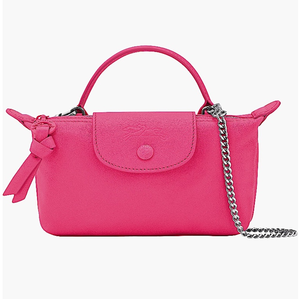NEW🔥LONGCHAMP Le Pliage Pink Leather Mini Bag with Chain🔥